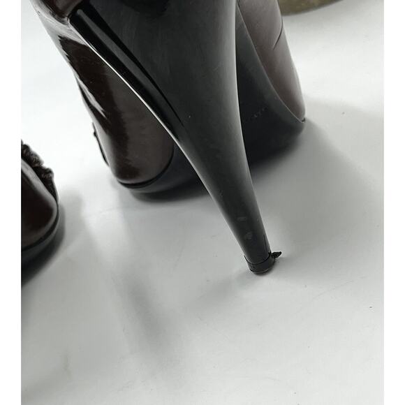 Burberry Brown Patent Leather Ruffle Detail Embellishment Cone Heels Sz 8-8.5/39 - Picture 4 of 15